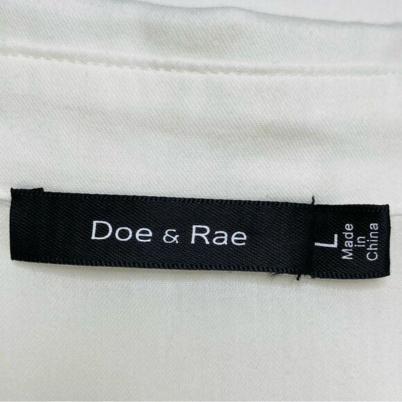 Doe & Rae White Cotton Lightweight Peasant Blouse Ruffle Hem Sz L - Picture 7 of 10